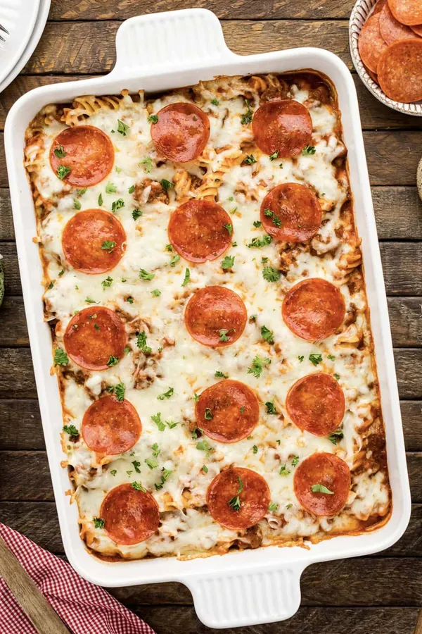 Sausage and Pepperoni Pizza Casserole