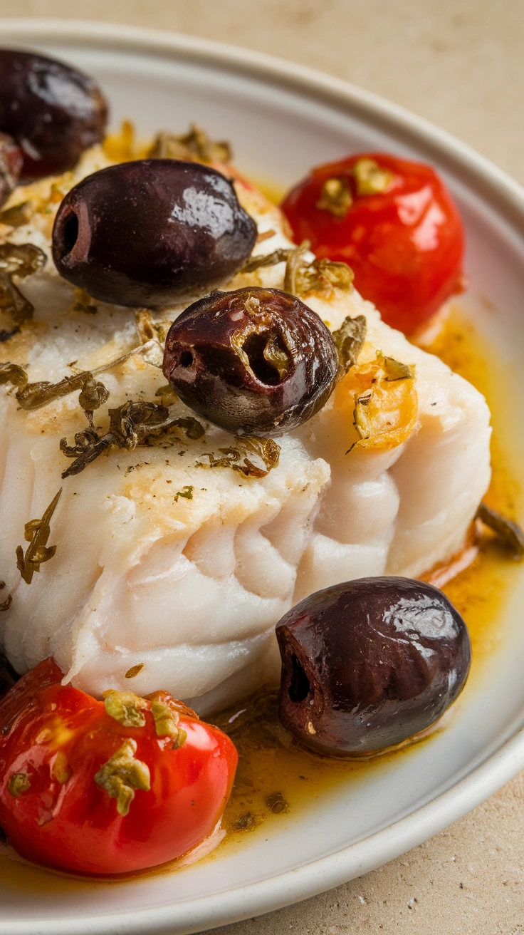 Baked Cod with Cherry Tomatoes and Kalamata Olives