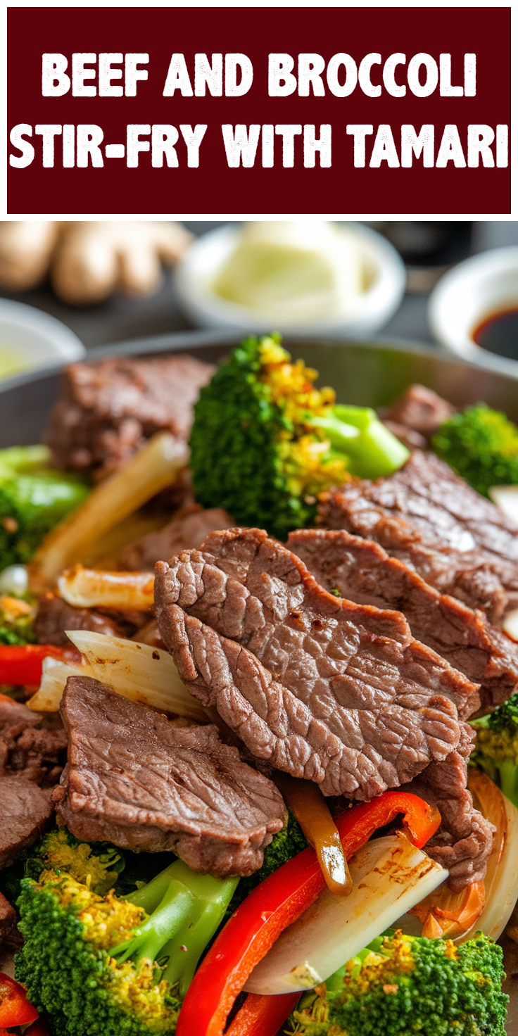Pinterest Pin for Beef and Broccoli Stir-Fry with Tamari