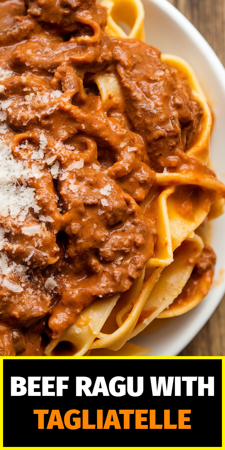 Pinterest Pin for Beef Ragu with Tagliatelle