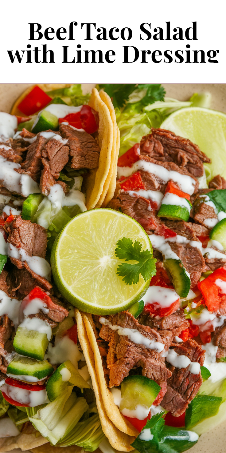 Pinterest Pin for Beef Taco Salad with Lime Dressing