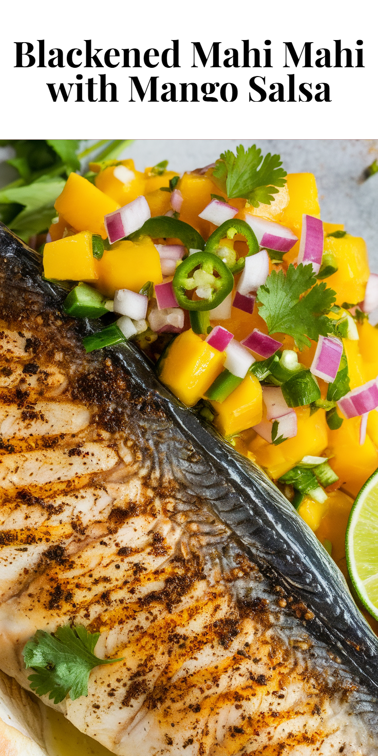 Pinterest Pin for Blackened Mahi Mahi with Mango Salsa