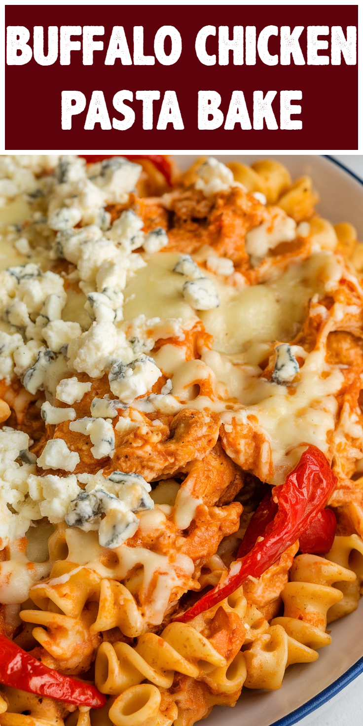 Pinterest Pin for Buffalo Chicken Pasta Bake