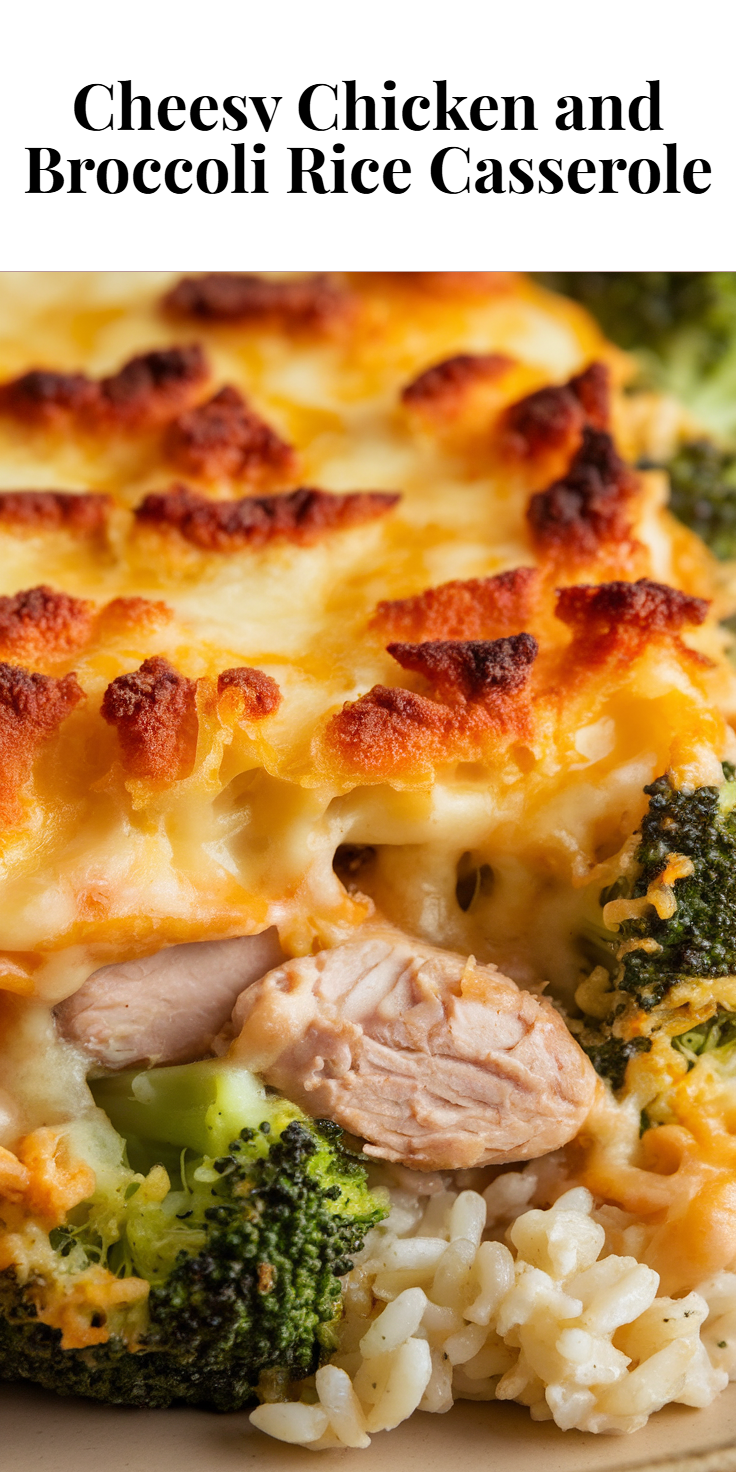 Pinterest Pin for Cheesy Chicken and Broccoli Rice Casserole