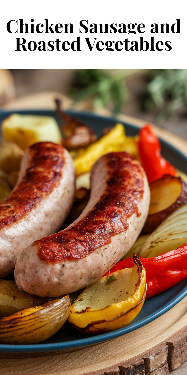 Pinterest Pin for Chicken Sausage and Roasted Vegetables