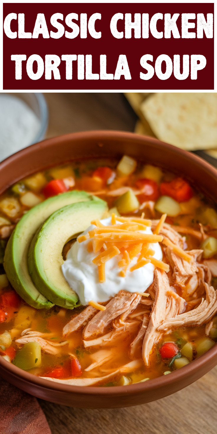 Pinterest Pin for Classic Chicken Tortilla Soup