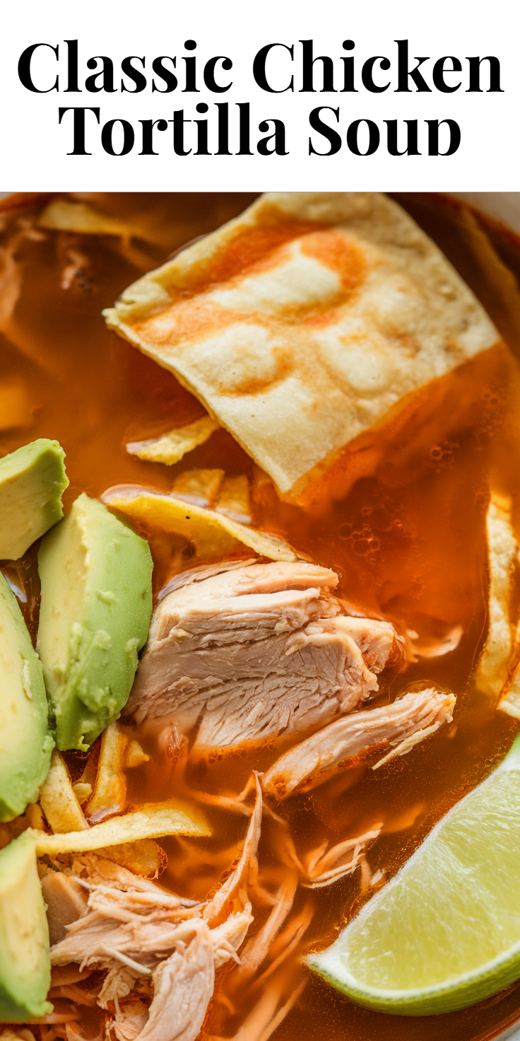 Pinterest Pin for Classic Chicken Tortilla Soup