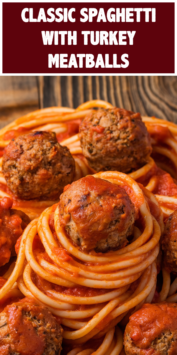 Pinterest Pin for Classic Spaghetti with Turkey Meatballs