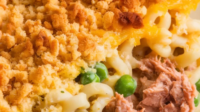 Classic Tuna Noodle Casserole with Peas - Featured