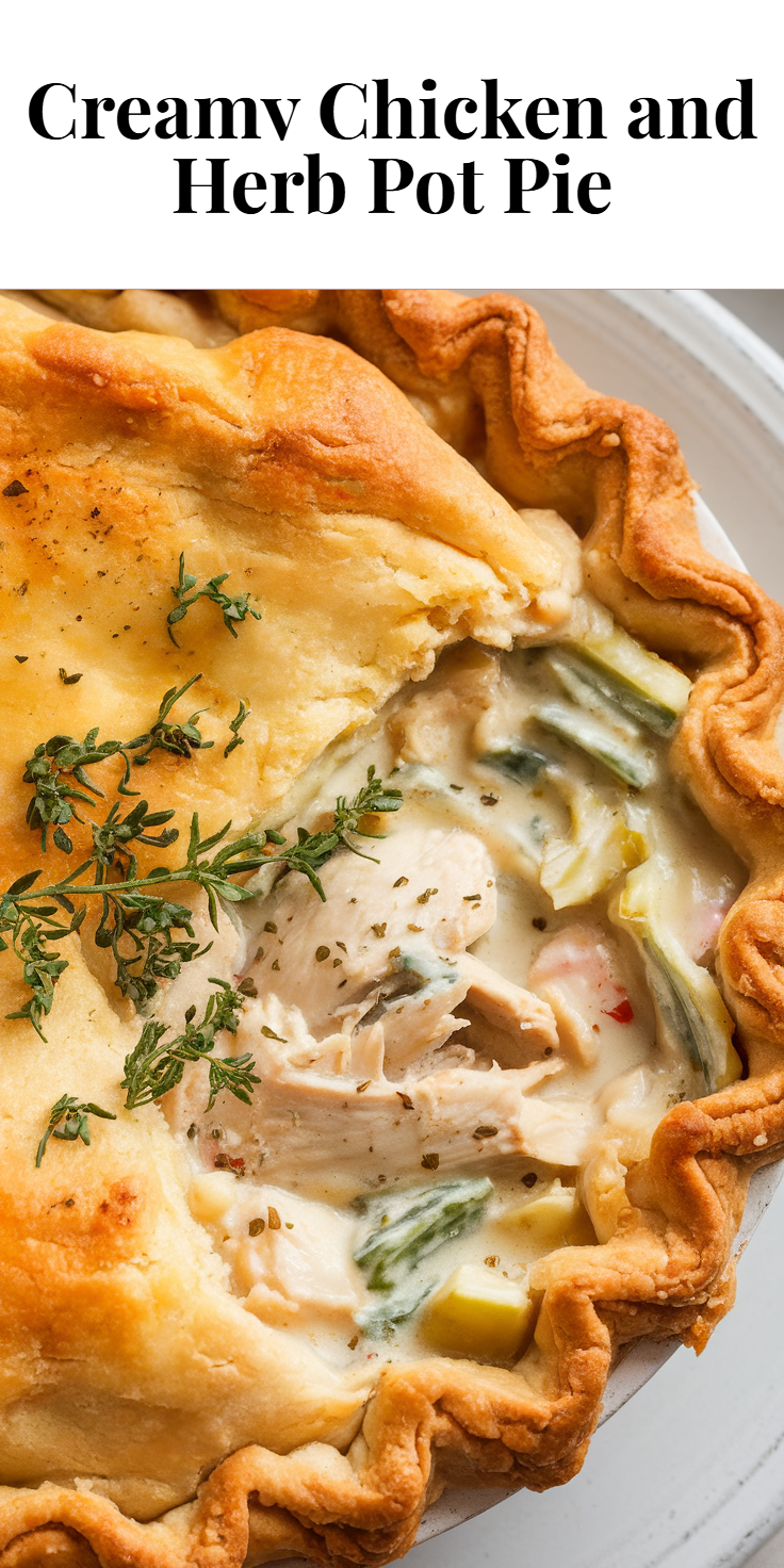 Pinterest Pin for Creamy Chicken and Herb Pot Pie