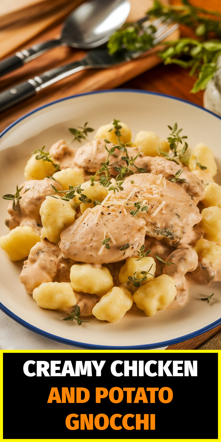 Pinterest Pin for Creamy Chicken and Potato Gnocchi