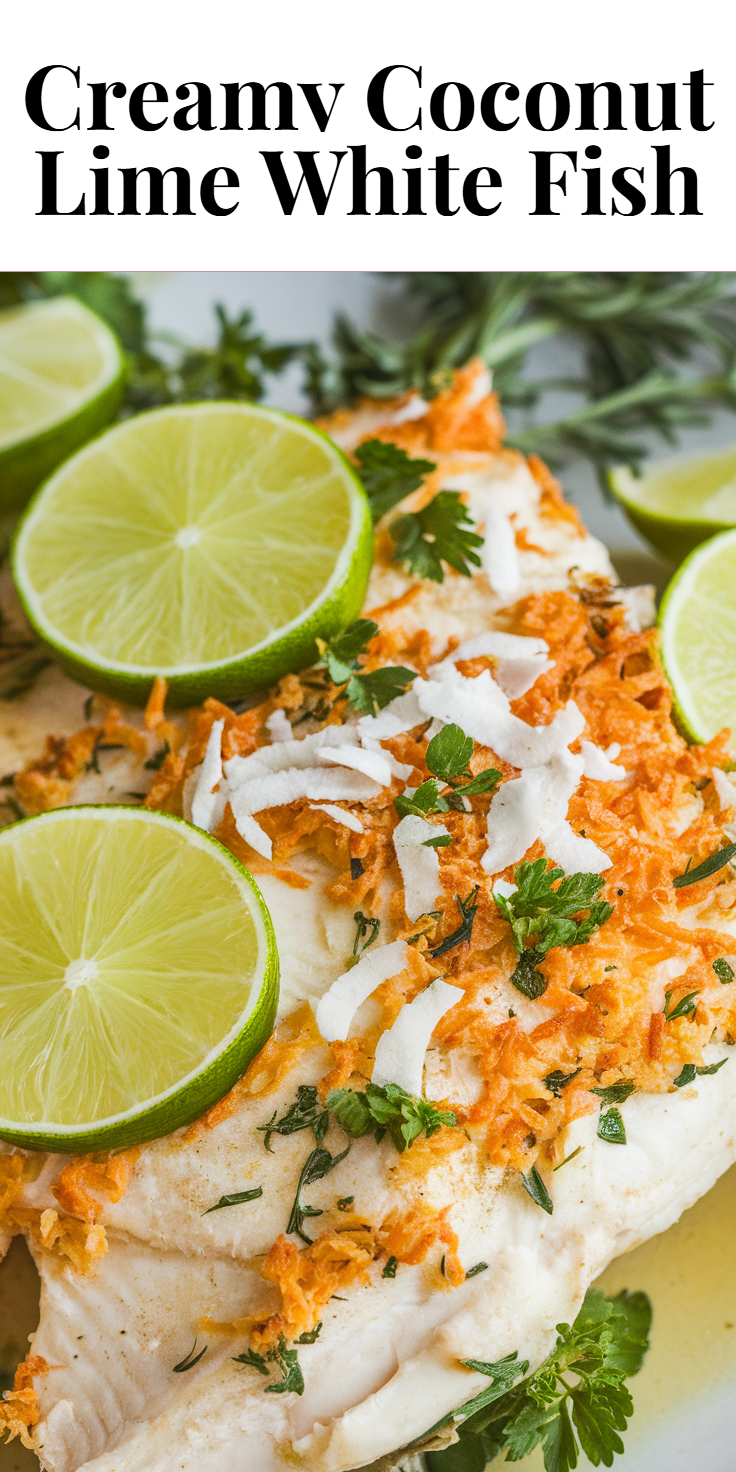 Pinterest Pin for Creamy Coconut Lime White Fish