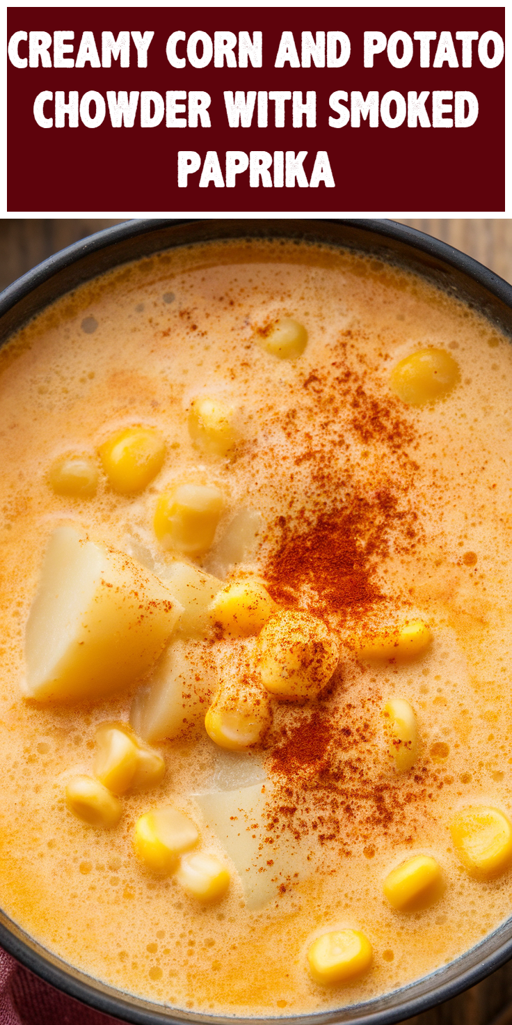 Pinterest Pin for Creamy Corn and Potato Chowder with Smoked Paprika