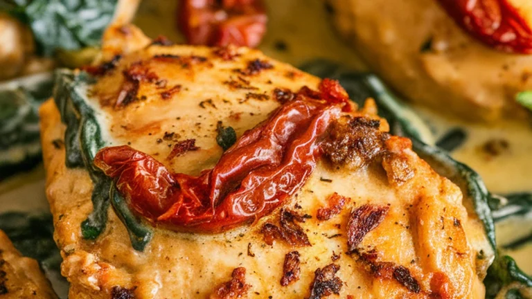 Creamy Garlic Chicken with Spinach and Sun-Dried Tomatoes - Featured