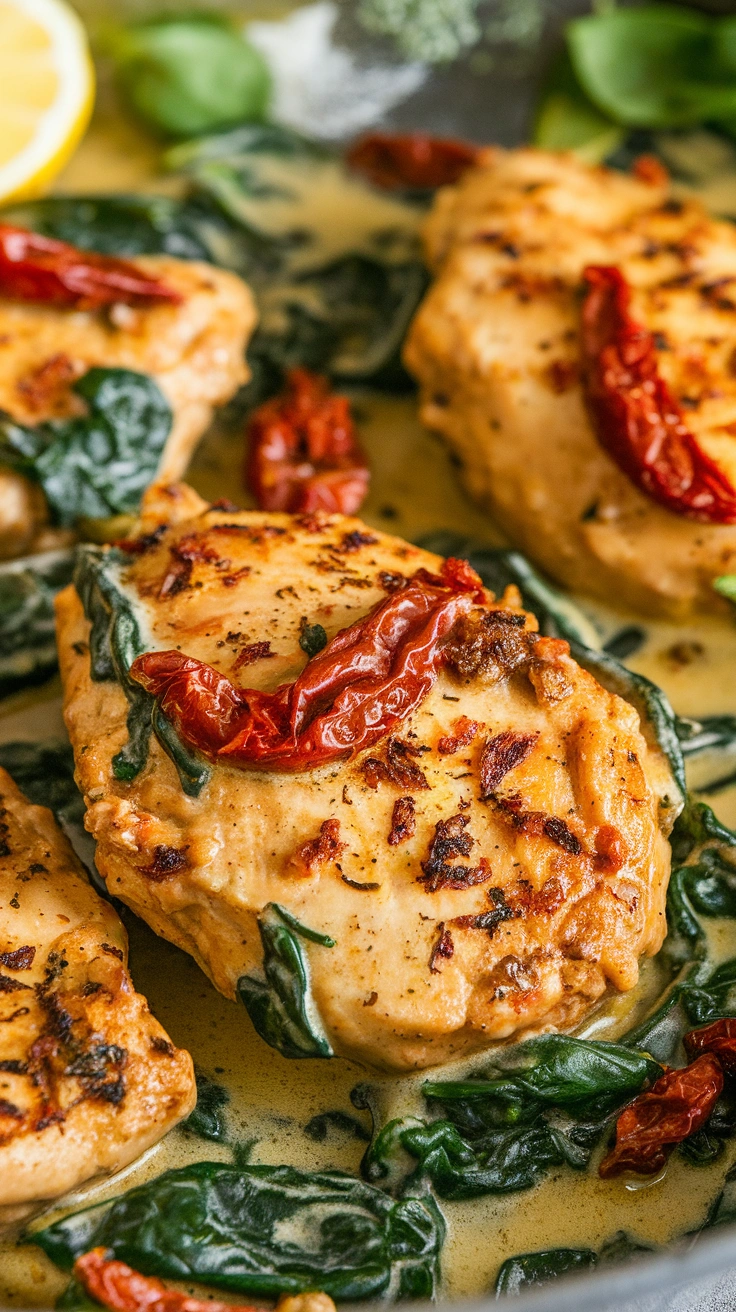 Creamy Garlic Chicken with Spinach and Sun-Dried Tomatoes