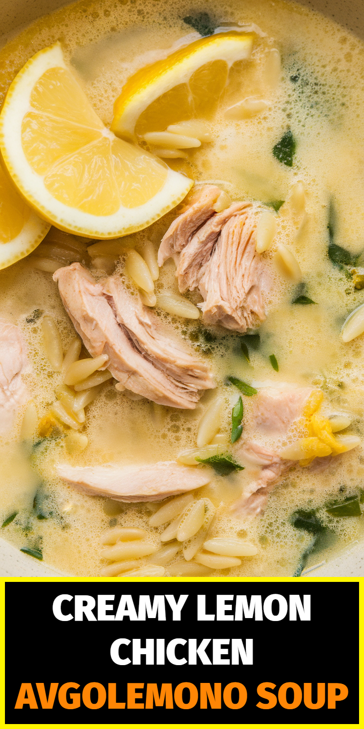 Pinterest Pin for Creamy Lemon Chicken Avgolemono Soup