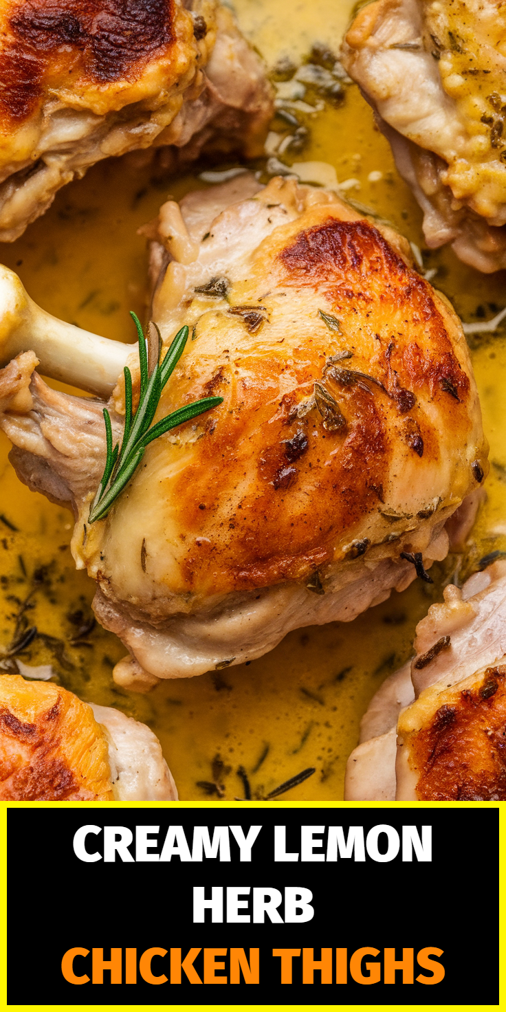 Pinterest Pin for Creamy Lemon Herb Chicken Thighs
