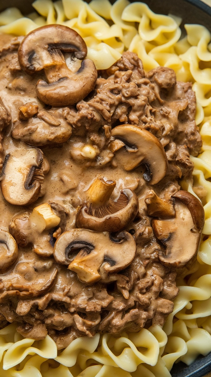Creamy Mushroom Ground Beef Stroganoff