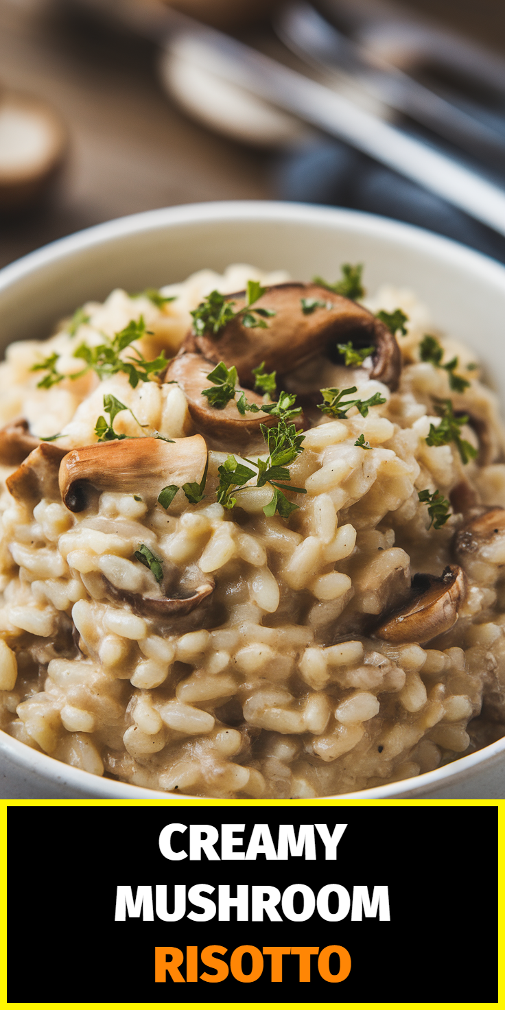 Pinterest Pin for Creamy Mushroom Risotto