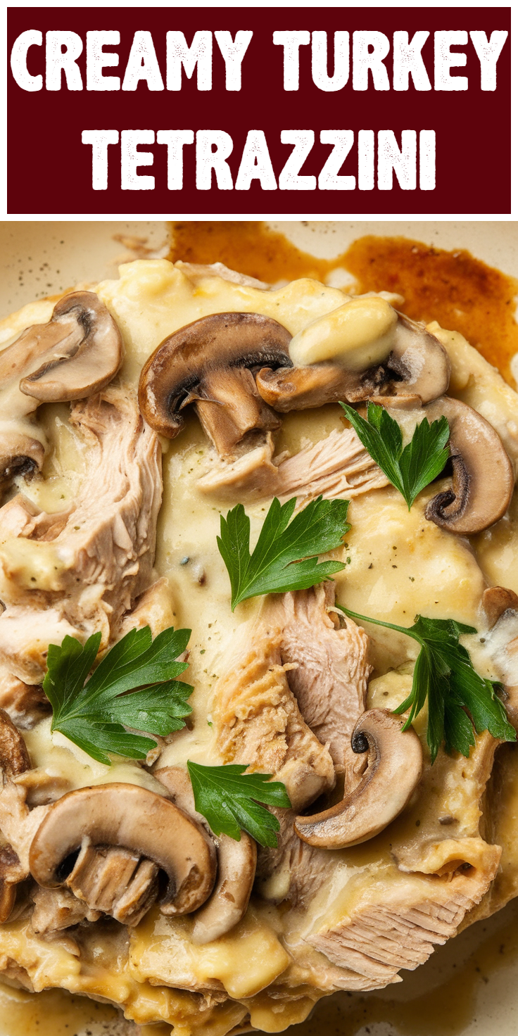 Pinterest Pin for Creamy Turkey Tetrazzini