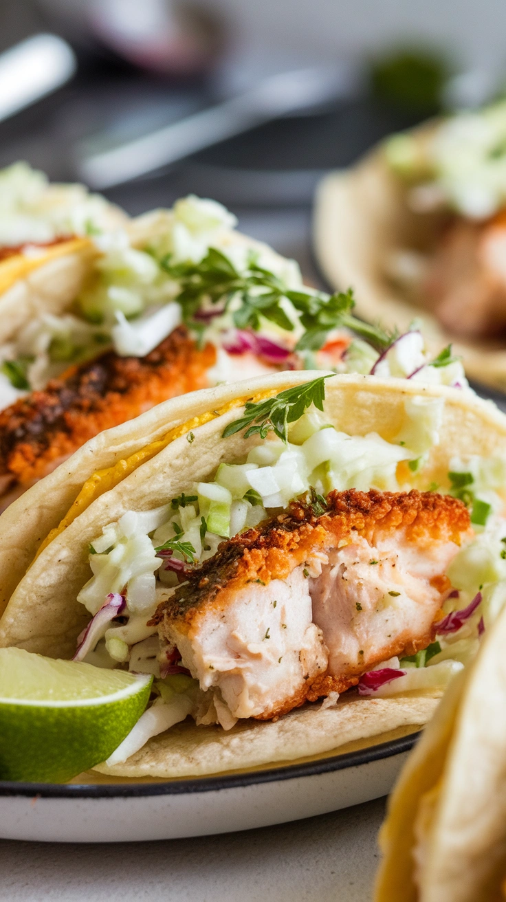 Crispy Baked Fish Tacos with Slaw