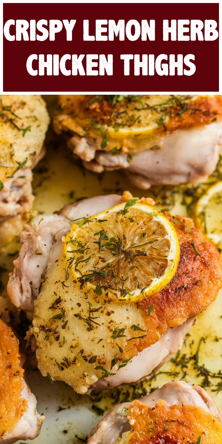 Pinterest Pin for Crispy Lemon Herb Chicken Thighs