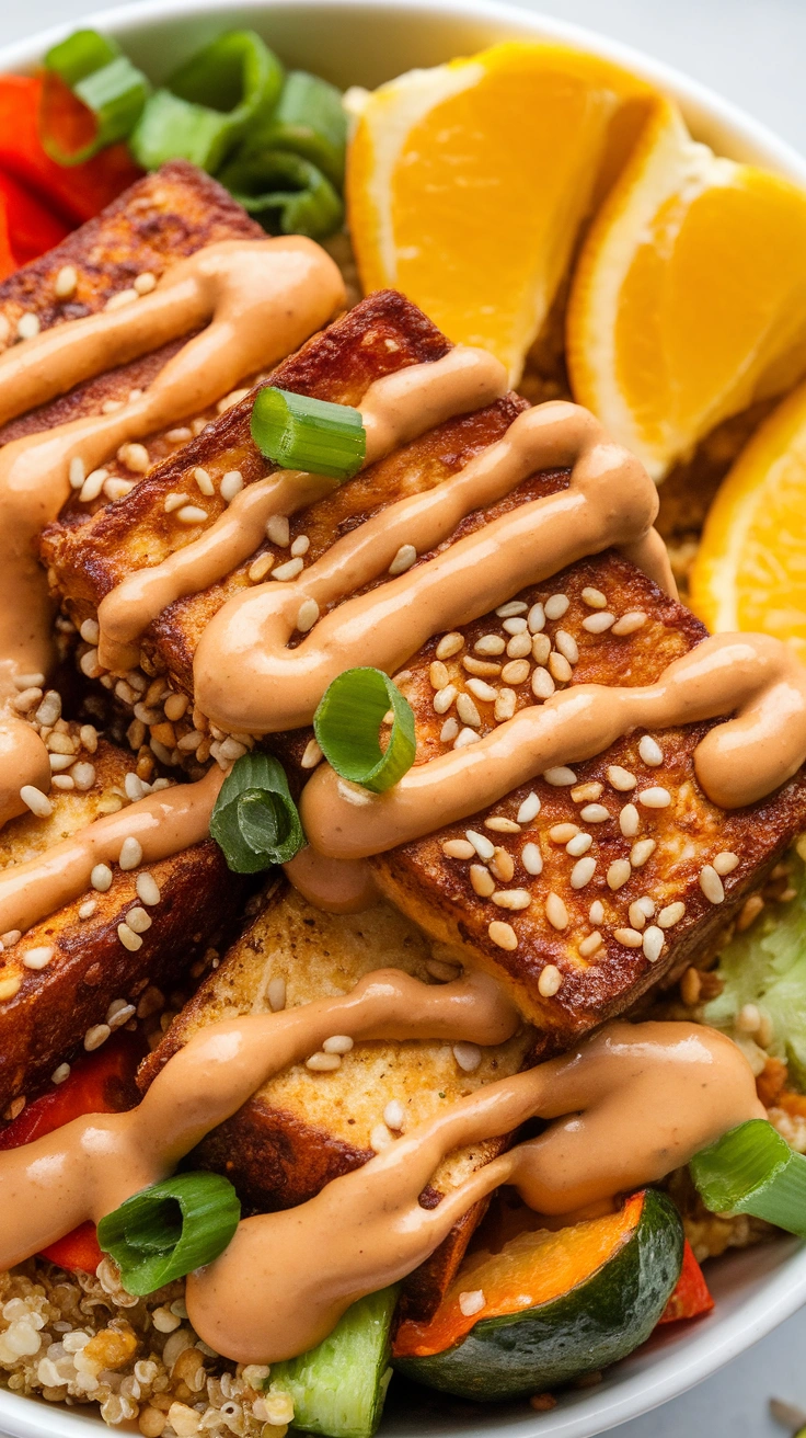 Crispy Tofu Buddha Bowl with Peanut Sauce