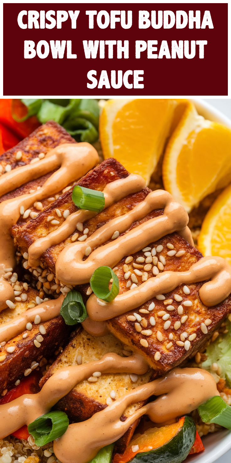 Pinterest Pin for Crispy Tofu Buddha Bowl with Peanut Sauce