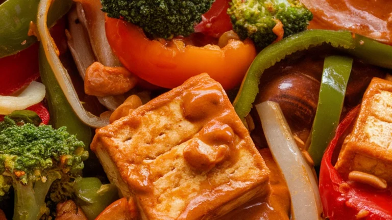 Crispy Tofu Stir Fry with Peanut Sauce - Featured