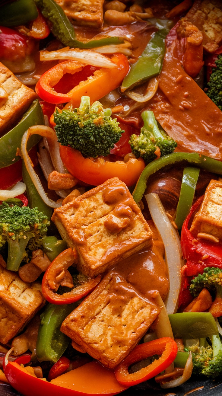 Crispy Tofu Stir Fry with Peanut Sauce