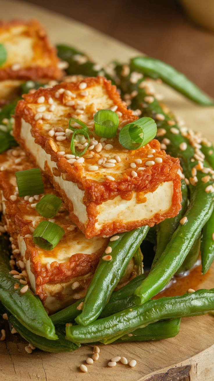 Crispy Tofu with Sesame Green Beans