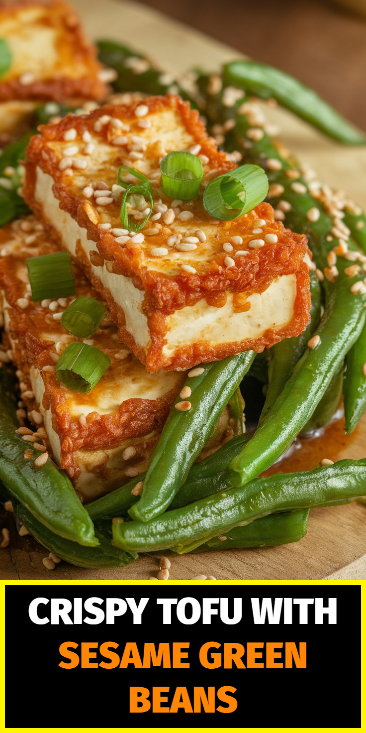 Pinterest Pin for Crispy Tofu with Sesame Green Beans