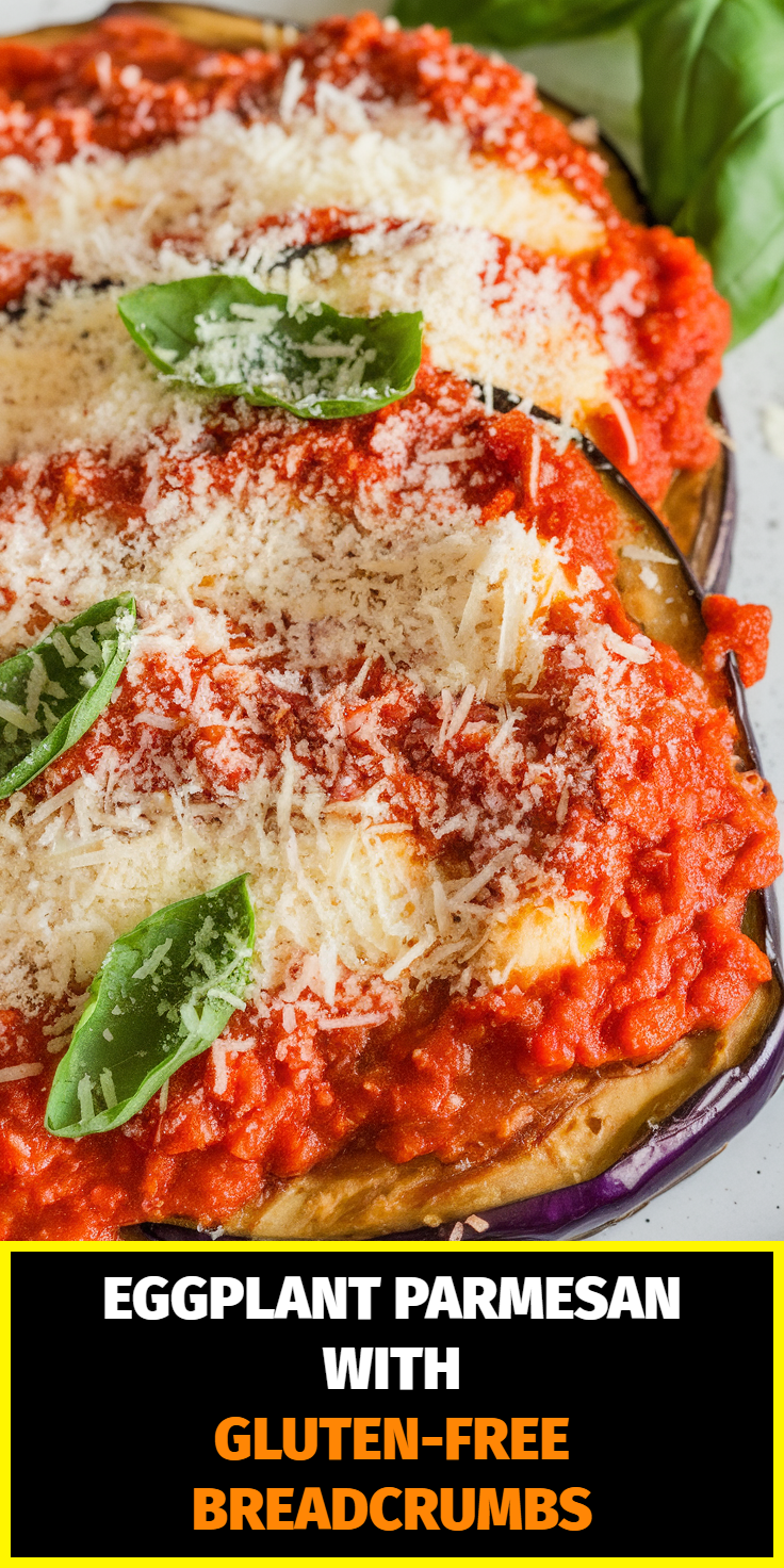 Pinterest Pin for Eggplant Parmesan with Gluten-Free Breadcrumbs