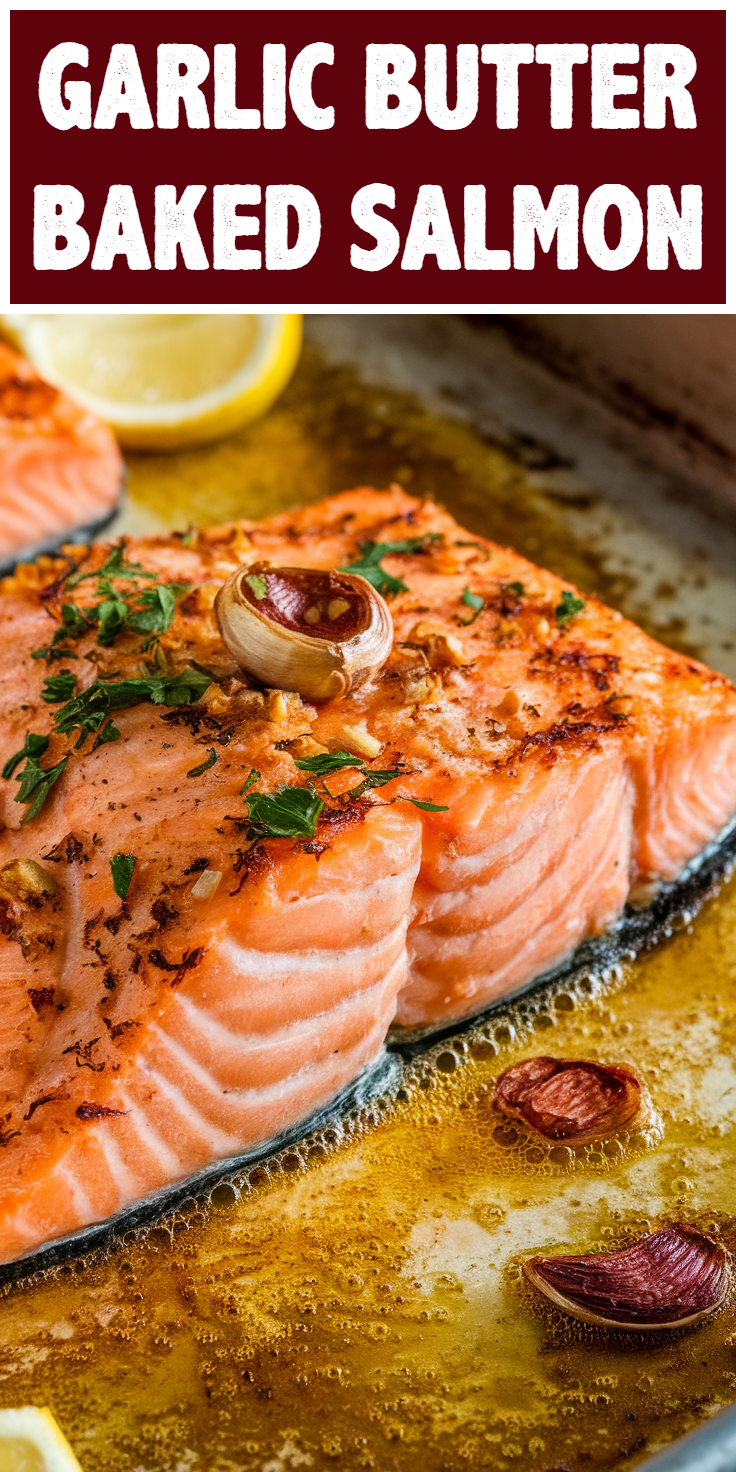 Pinterest Pin for Garlic Butter Baked Salmon