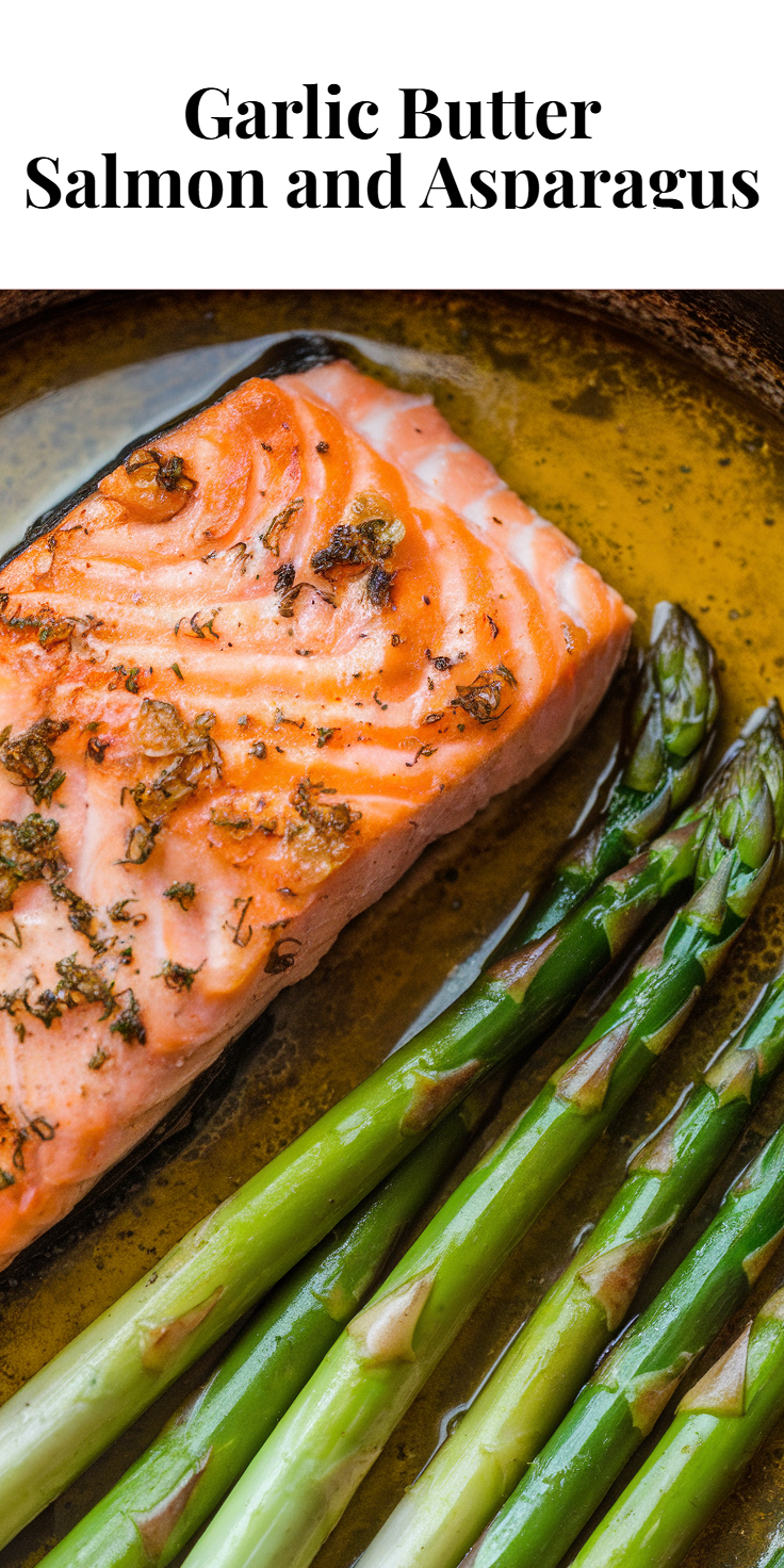 Pinterest Pin for Garlic Butter Salmon and Asparagus