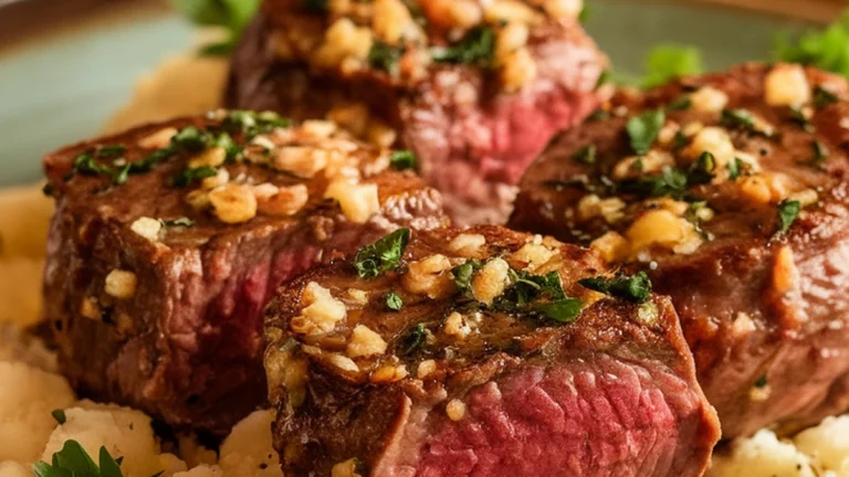 Garlic Butter Steak Bites with Cauliflower Mash - Featured
