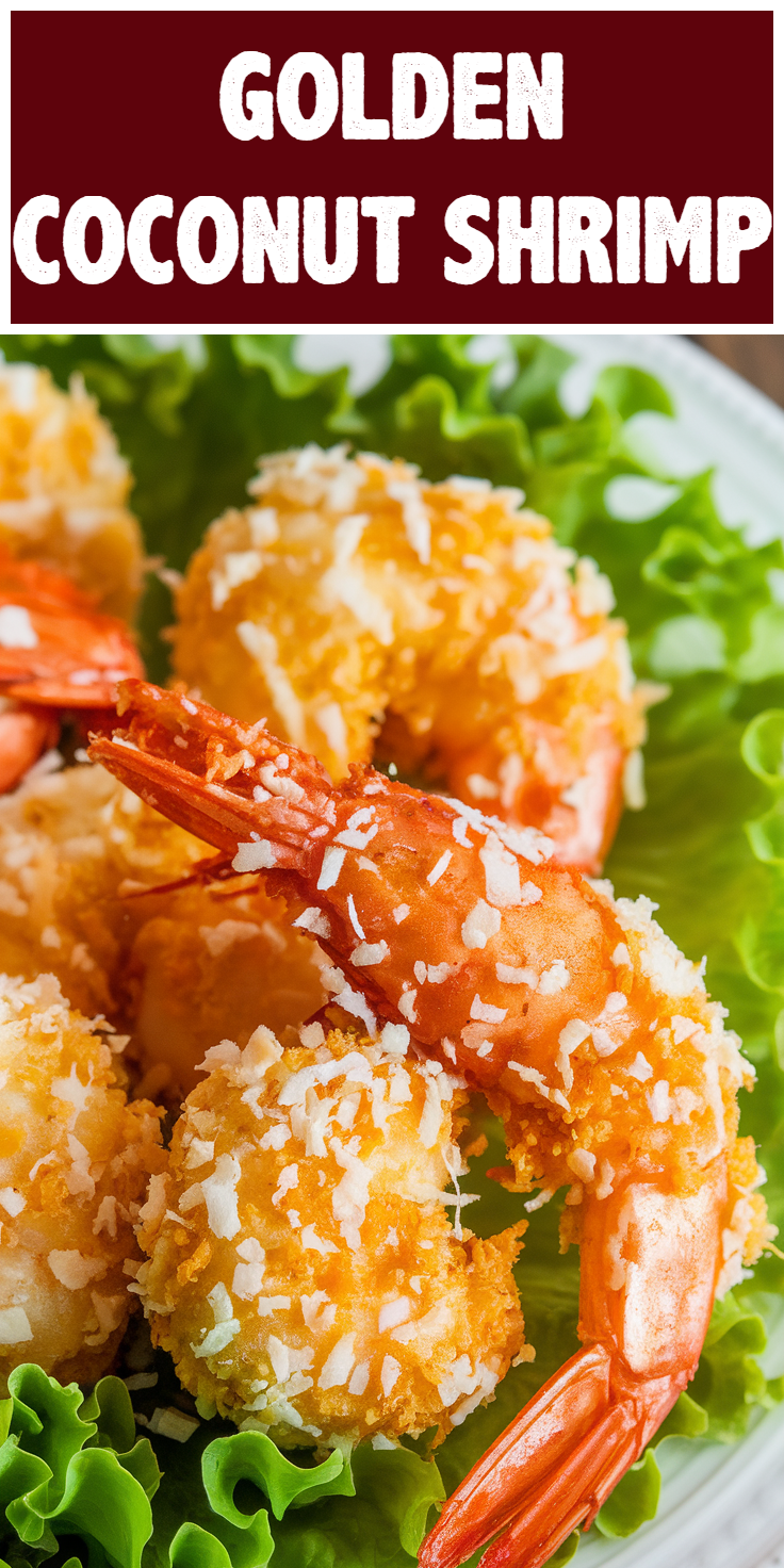 Pinterest Pin for Golden Coconut Shrimp