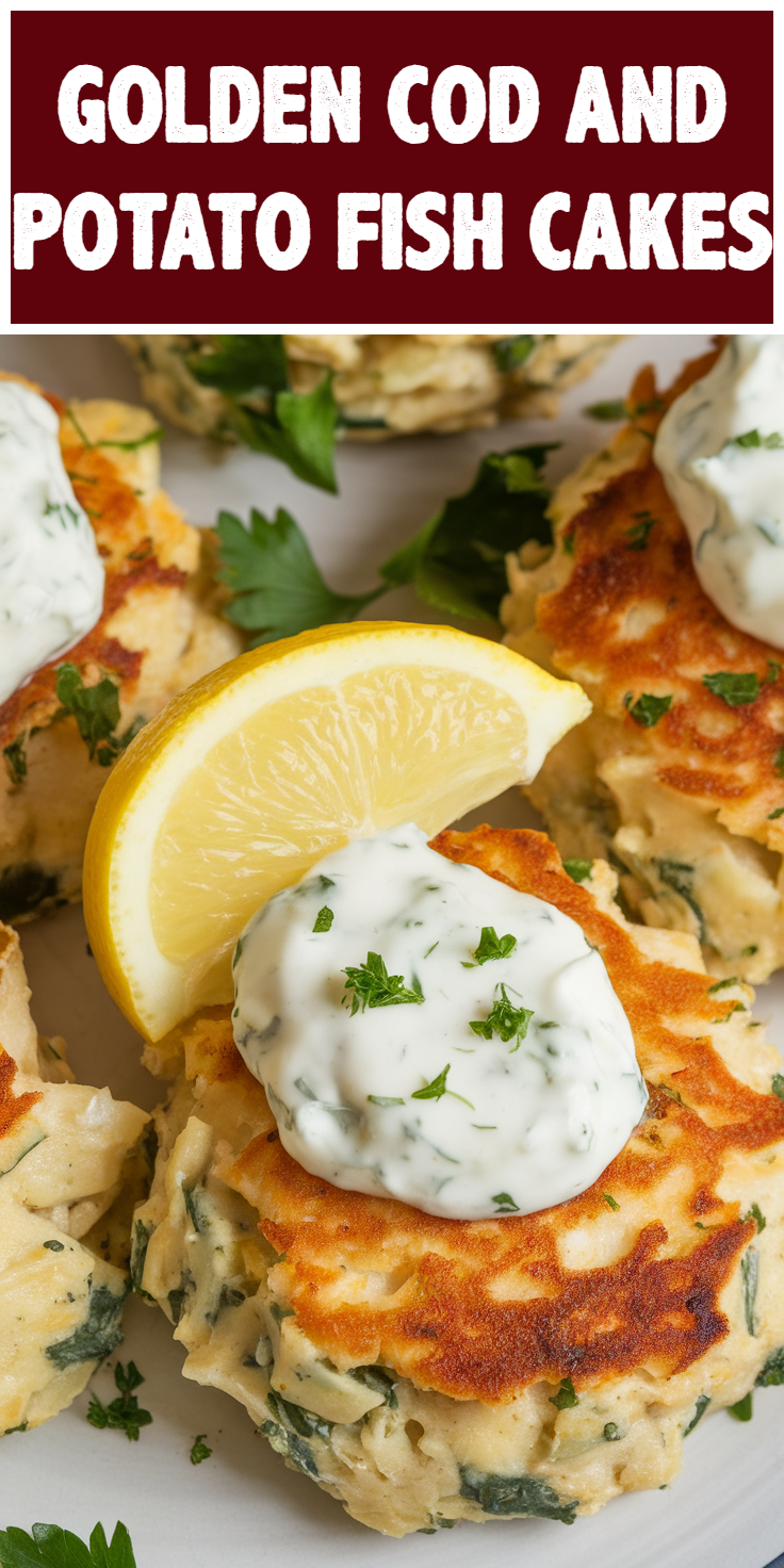 Pinterest Pin for Golden Cod and Potato Fish Cakes