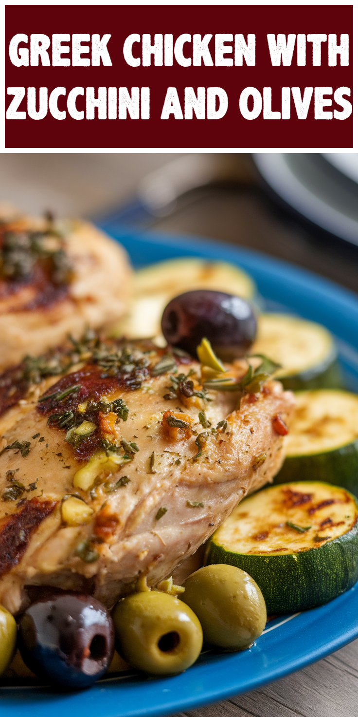 Pinterest Pin for Greek Chicken with Zucchini and Olives