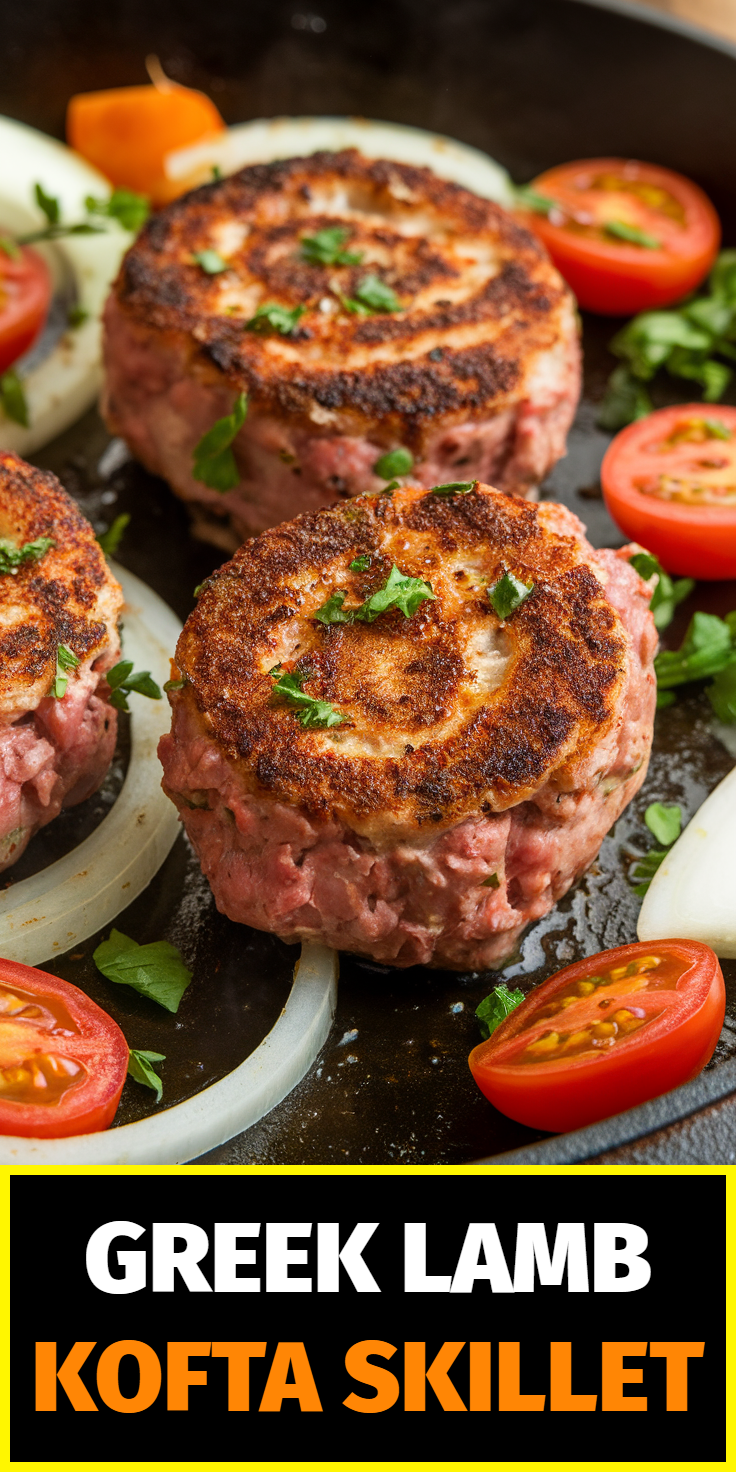 Pinterest Pin for Greek Lamb Kofta Skillet