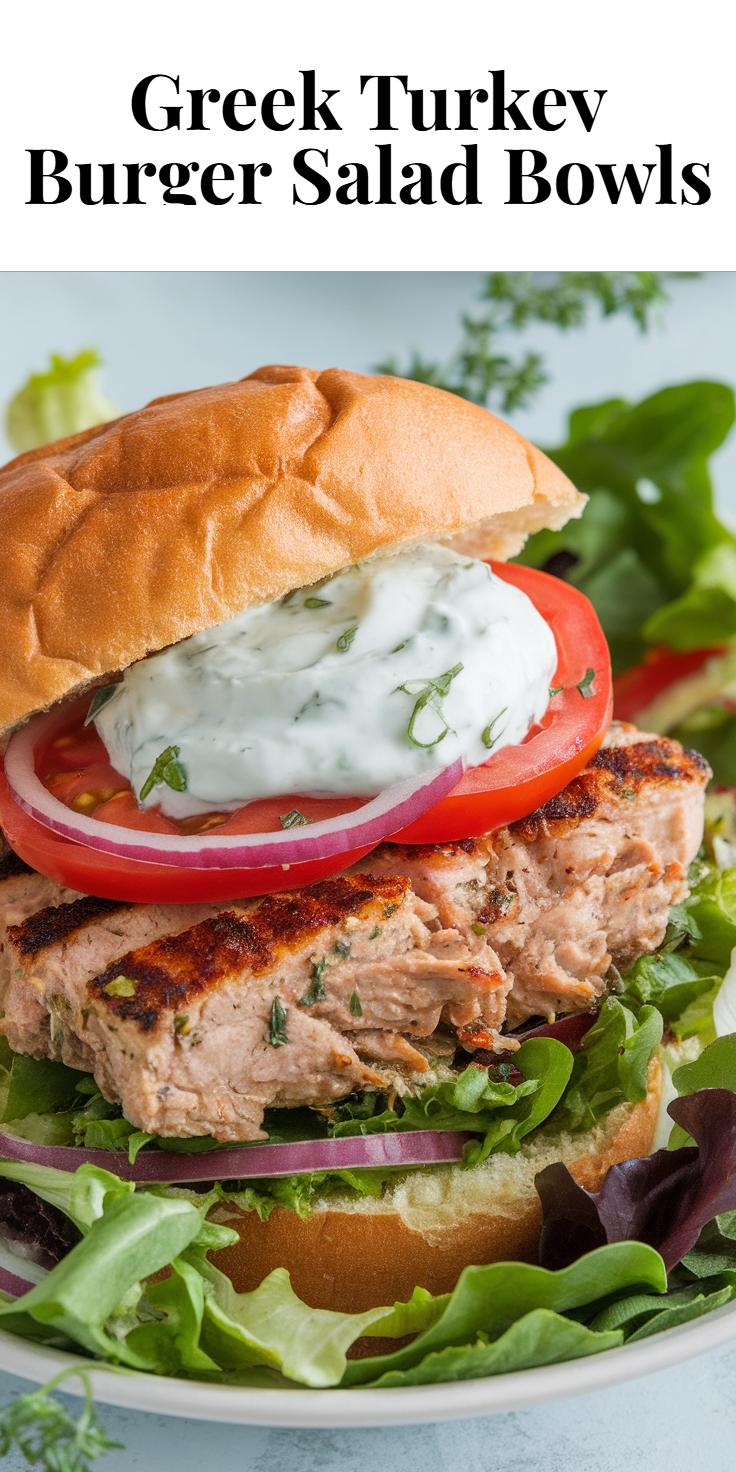 Pinterest Pin for Greek Turkey Burger Salad Bowls