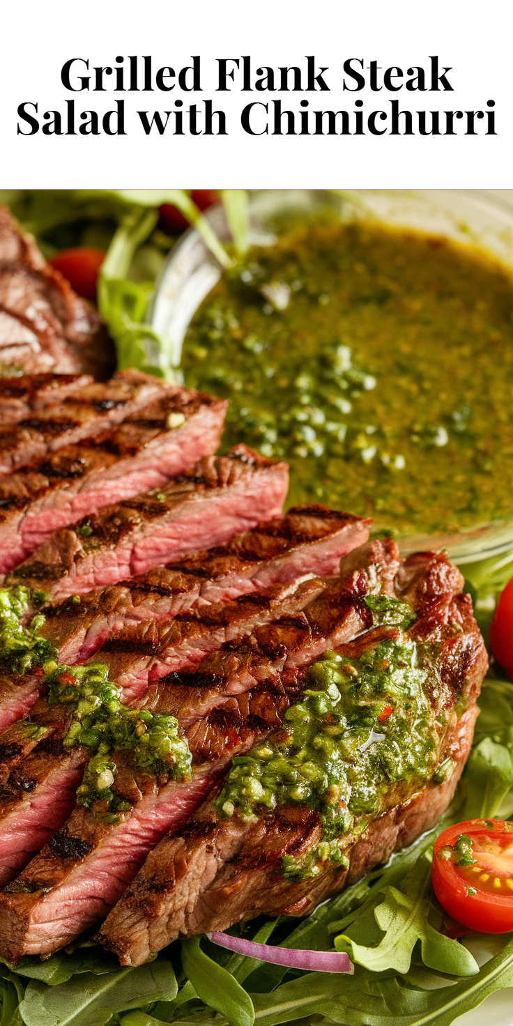Pinterest Pin for Grilled Flank Steak Salad with Chimichurri