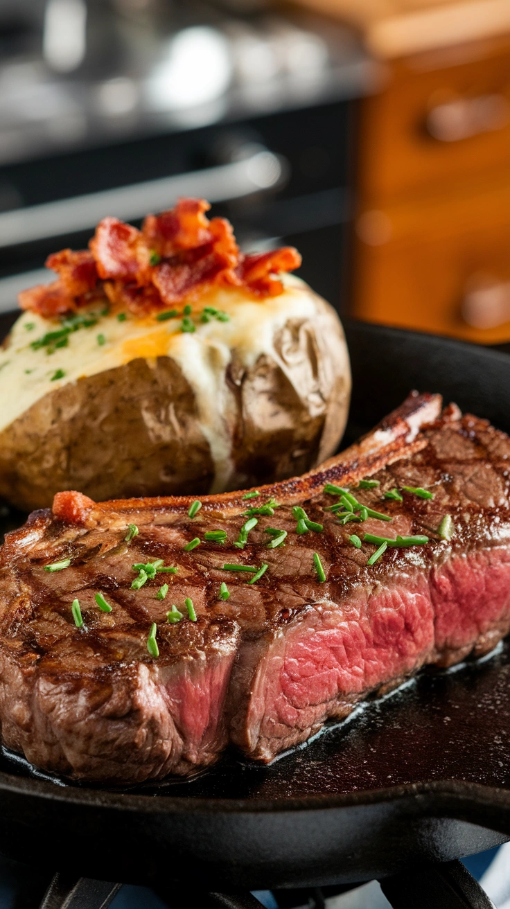 Grilled Ribeye Steaks with Loaded Baked Potatoes
