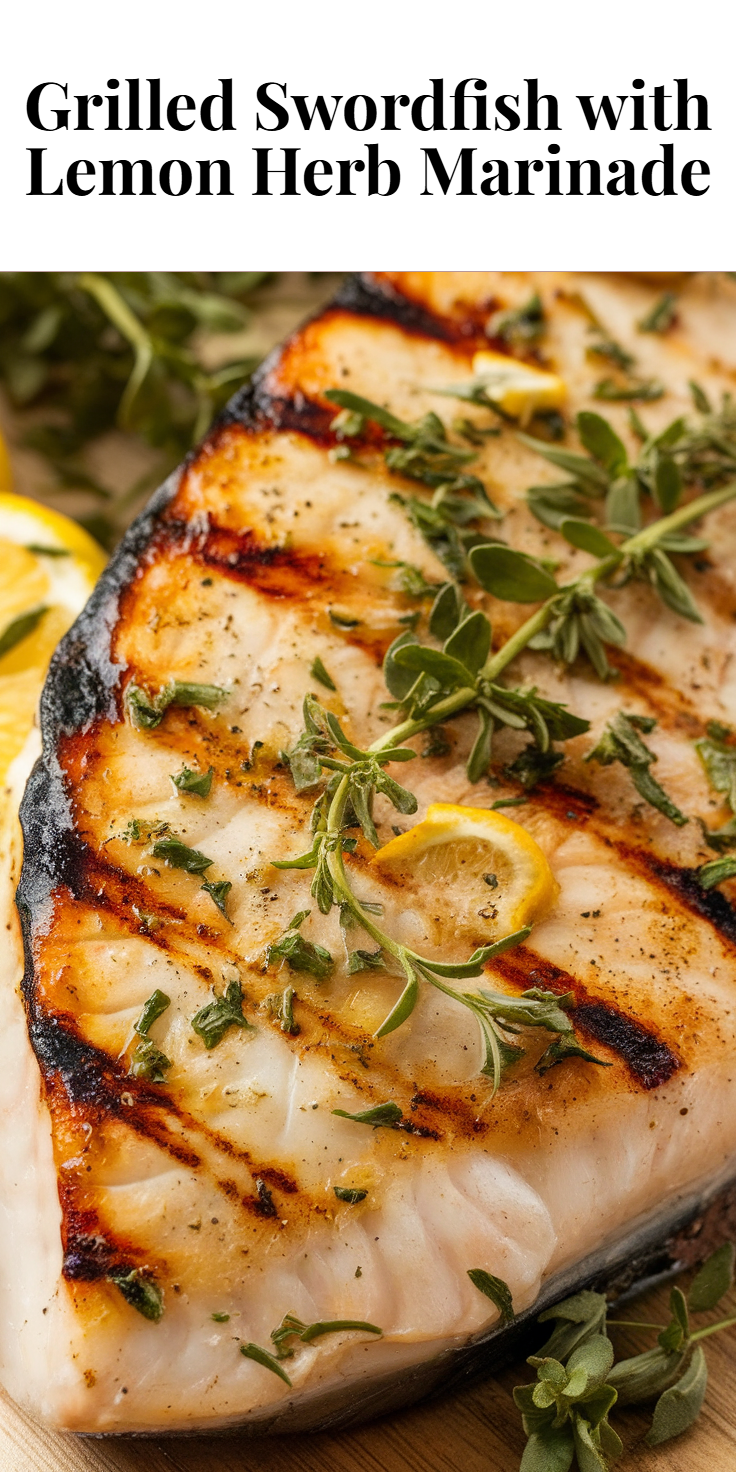 Pinterest Pin for Grilled Swordfish with Lemon Herb Marinade