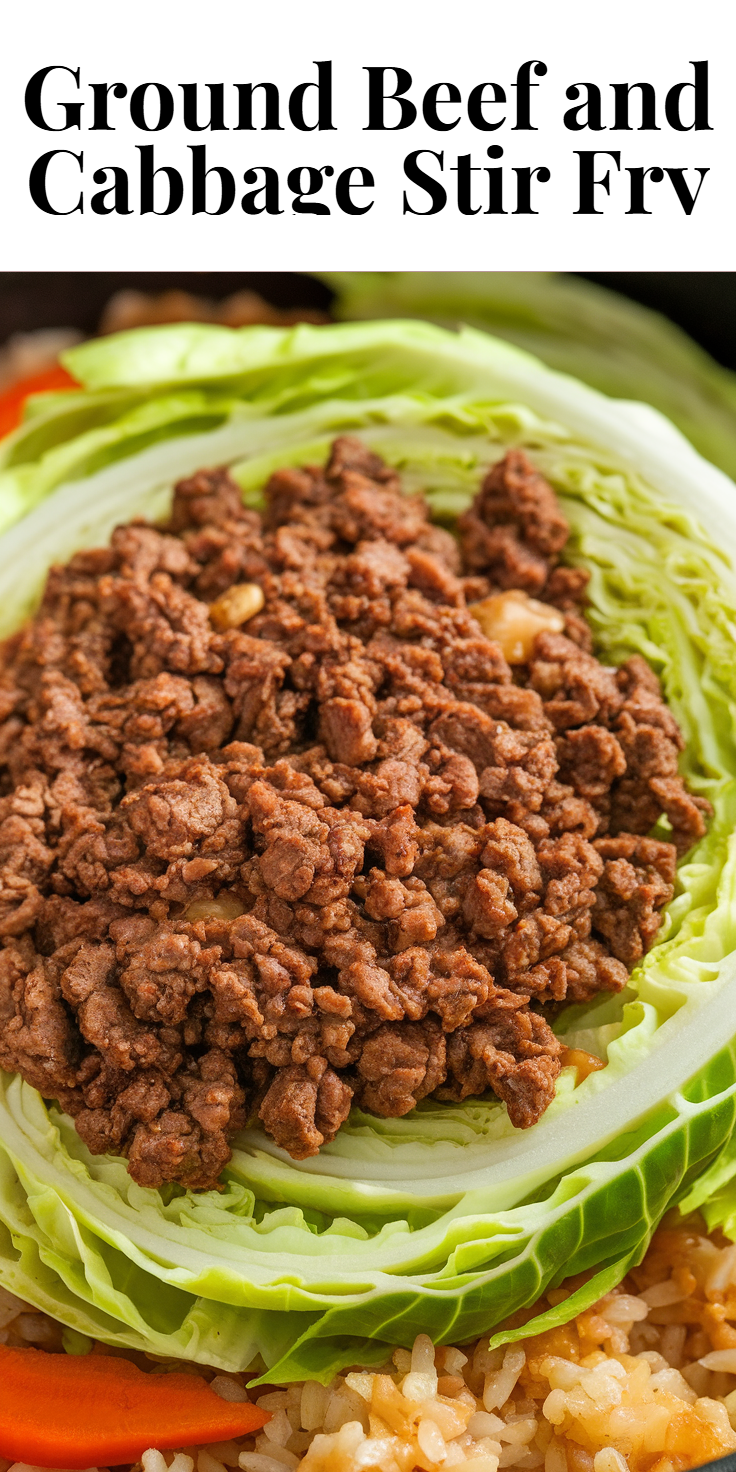 Pinterest Pin for Ground Beef and Cabbage Stir Fry