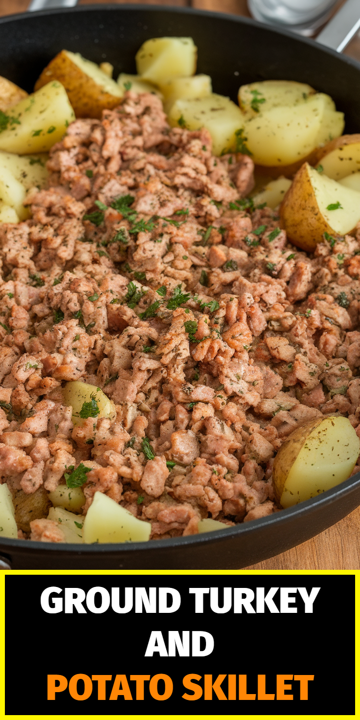 Pinterest Pin for Ground Turkey and Potato Skillet
