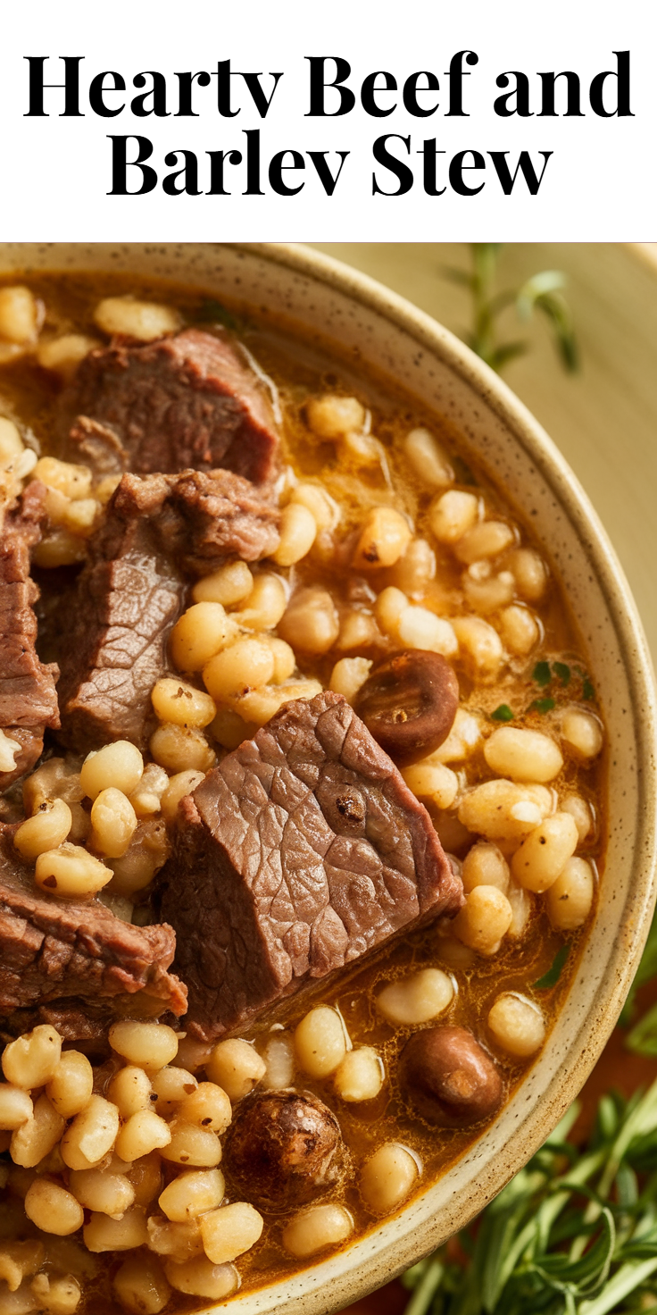 Pinterest Pin for Hearty Beef and Barley Stew