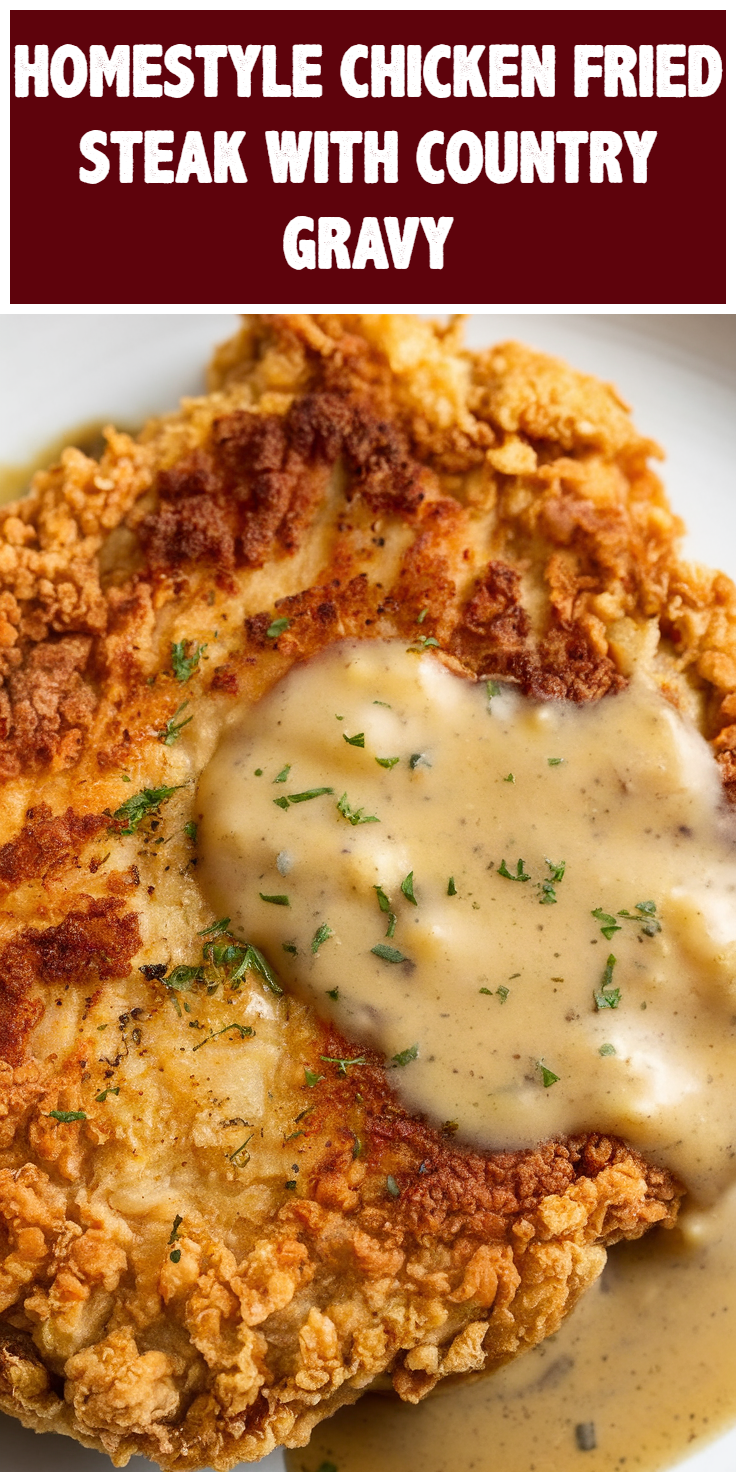 Pinterest Pin for Homestyle Chicken Fried Steak with Country Gravy