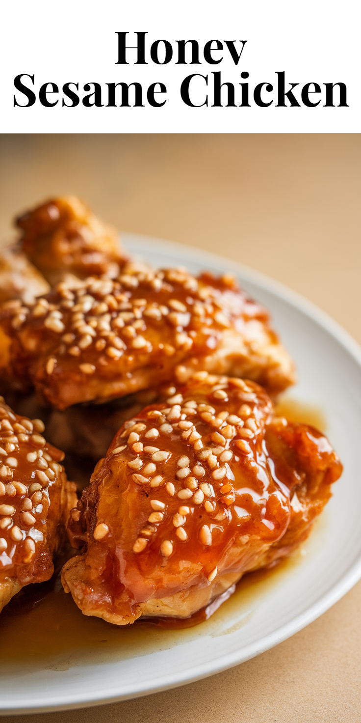Pinterest Pin for Honey Sesame Chicken