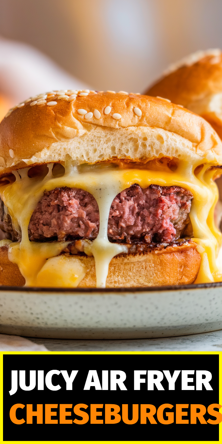 Pinterest Pin for Juicy Air Fryer Cheeseburgers